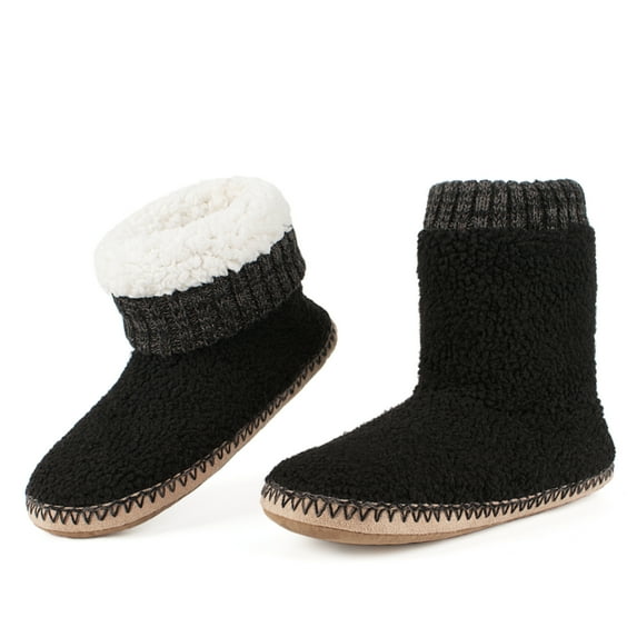Cozylook Men's Boot Slippers - Cozy Fleece Indoor House Sock Shoes with Non-Slip Grippers, Warm Sherpa Lined