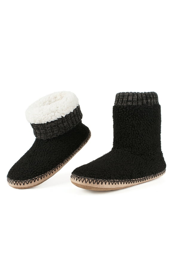 Men's Boot Slippers - Cozy Fleece Indoor House Sock Shoes with Non-Slip Grippers, Warm Sherpa Lined