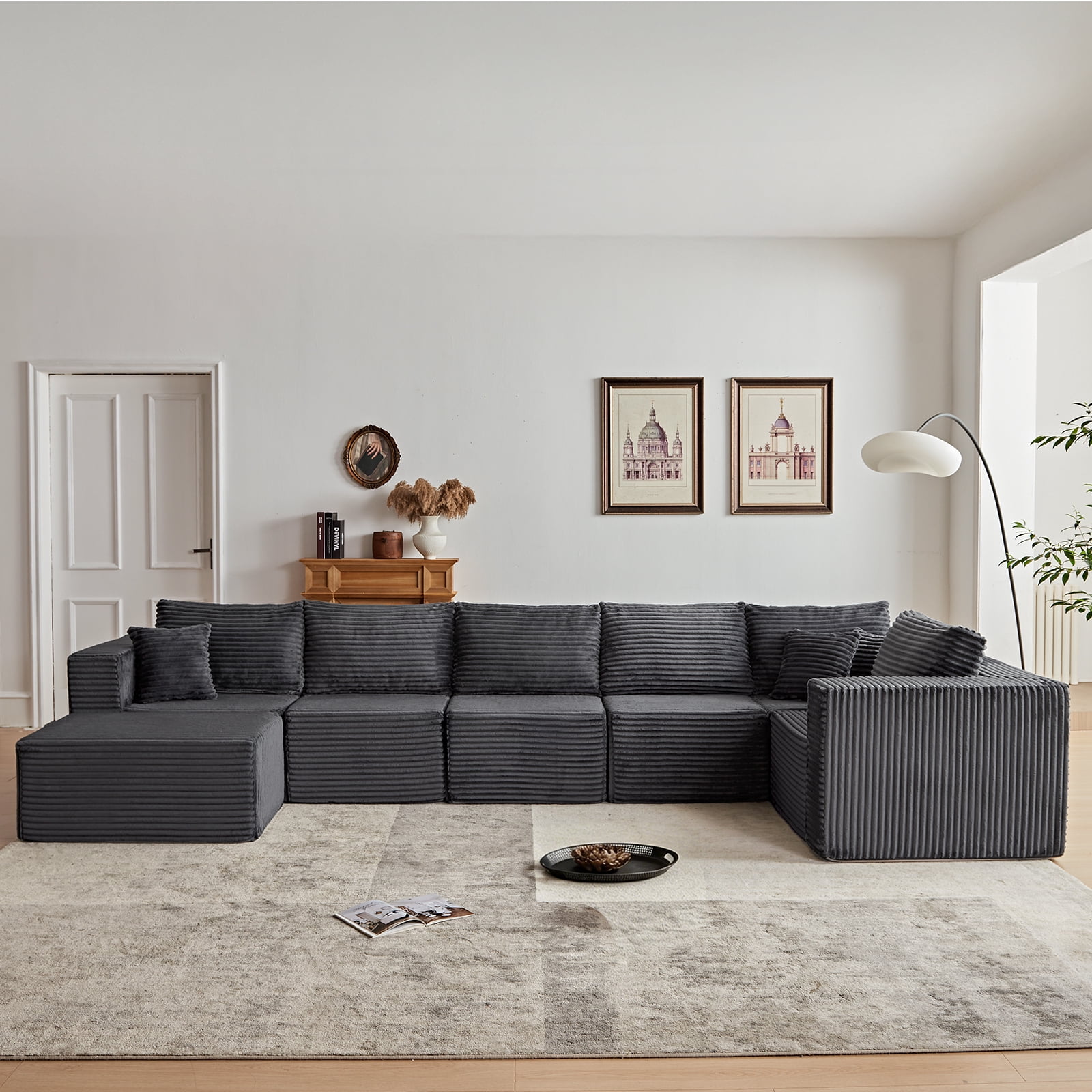 Cozylore 128.3" Oversized Modular Sectional Sofa 7 Seater U Shaped Upholstered Couches Cloud Couch with Deep Seat for Living Room, No Assembly Required, Gray