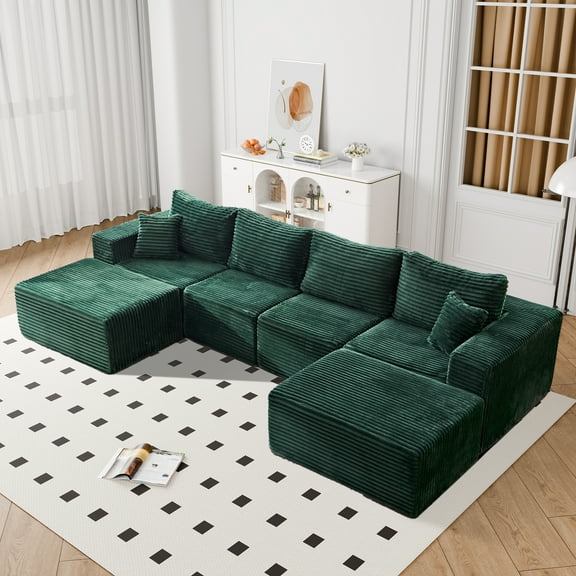 Cozylore 136" Oversized Modular Sectional Sofa U-Shape Cloud Couch with Deep Seat Comfy Upholstered Couches for Living Room, No Assembly Required, Green