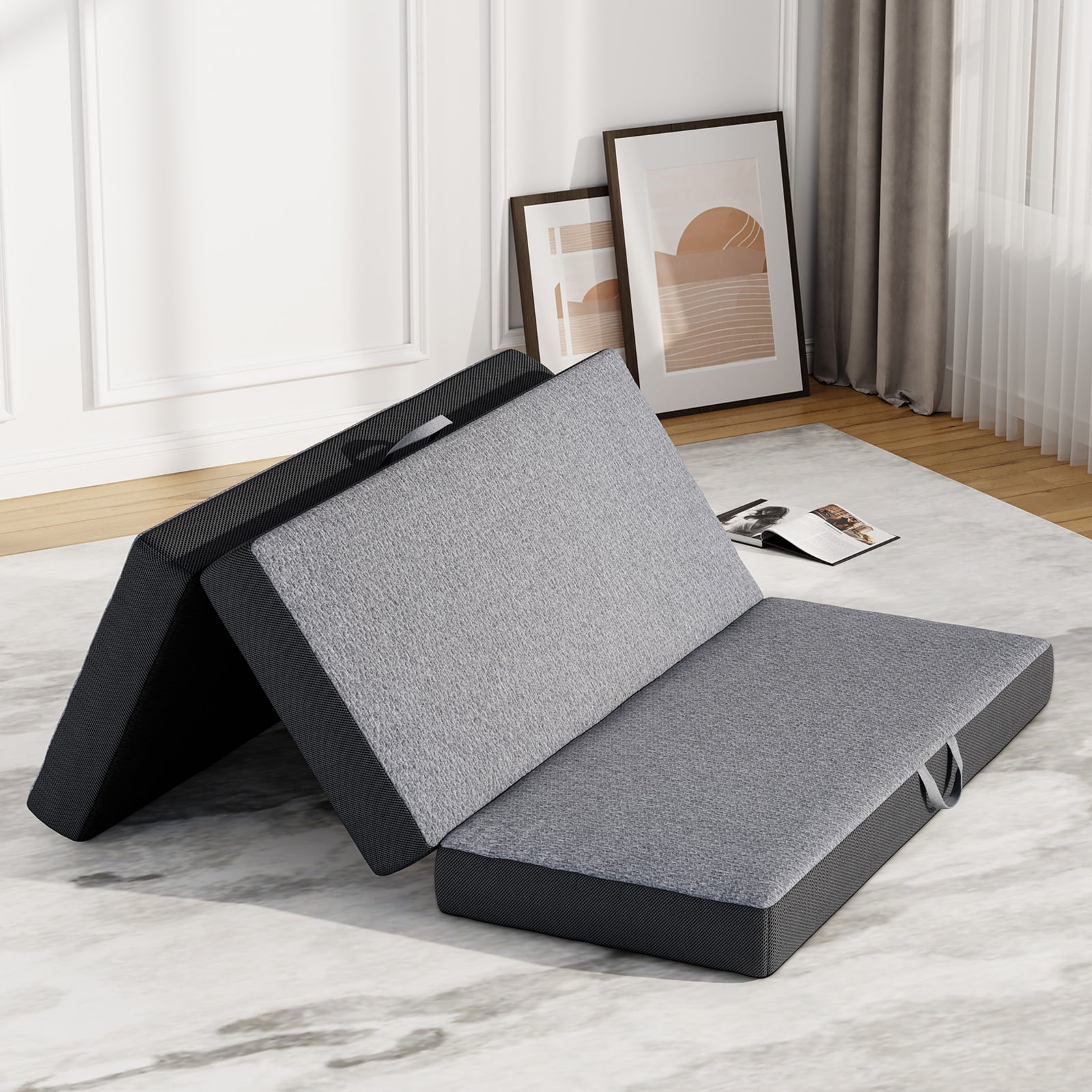 6 inch Tri Folding Mattress Full Size Portable Memory Foam Mattress with Washable Cover and Non-Slip Bottom for Guest/Travel/Camping/Yoga, 73" x 52" x 6"