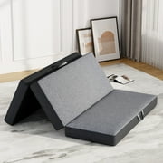 6 inch Tri Folding Mattress Queen Size Portable Memory Foam Mattress with Washable Cover and Non-Slip Bottom for Guest/Travel/Camping/Yoga, 78" x 58" x 6"