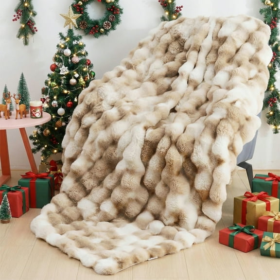 Faux Fur Throw Blanket for Bed Luxury Fluffy Thick Bubble Blanket Warm Cozy Throw for Bedroom Living Room, 60" x 80", Tie-Dye Brown