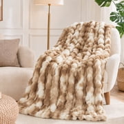 Cozylore Faux Fur Throw Blanket for Couch Luxury Fluffy Thick Bubble Blanket Warm Cozy Throw for Bedroom Living Room, 50" x 60", Tie-Dye Brown