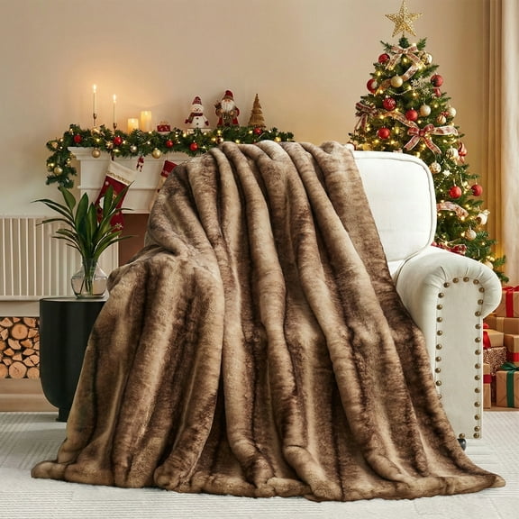 Cozylore Luxury Faux Fur Throw Blanket for Bed Super Thick Warm Fuzzy Blankets for Bedroom Living Room, 60" x 80", Brown