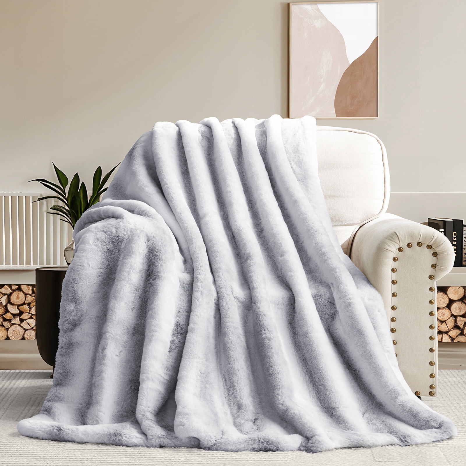 Cozylore Luxury Faux Fur Throw Blanket for Bed Super Thick Warm Fuzzy Blankets for Bedroom Living Room, 60" x 80", White