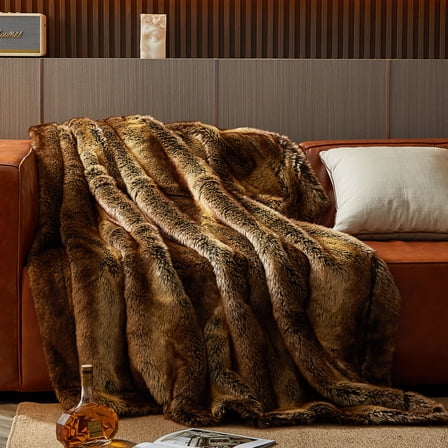 Cozylore Luxury Faux Fur Throw Blanket for Bed Super Thick Warm Long Fluff Fuzzy Blankets for Bedroom Living Room, 60" x 80", Brown