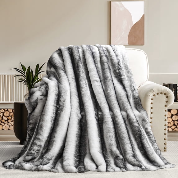 Cozylore Luxury Faux Fur Throw Blanket for Couch Super Thick Warm Fuzzy Blankets for Bedroom Living Room, 50" x 60", Black