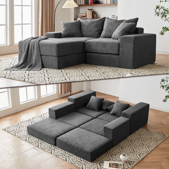 Modular Sectional Sofa Cloud Boneless Couch Modern Sleeper Sofa for Living Room, No Assembly Required, Gray