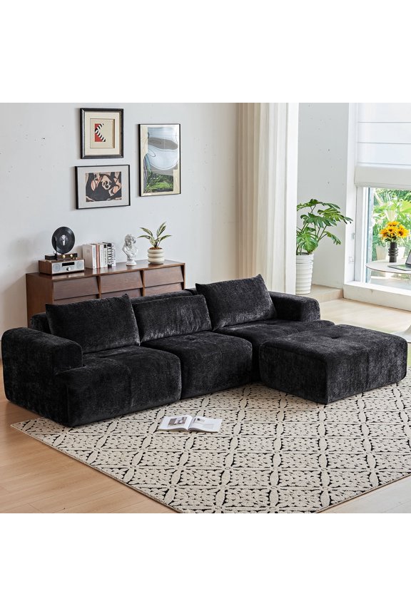108" Modular Sectional Sofa L-Shape Upholstered Couches with Deep Seat Modern Sleeper Sofa for Living Room, No Assembly Required, Black