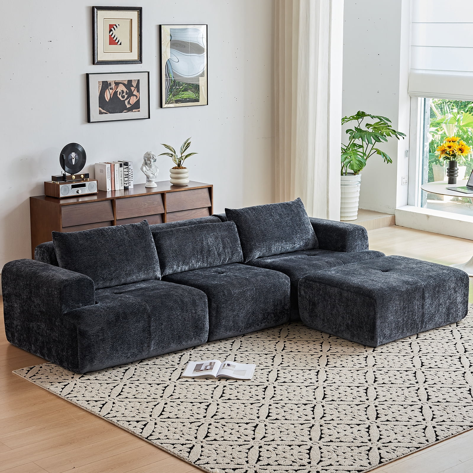 Cozylore Modular Sectional Sofa L-Shape Upholstered Couches Modern Sleeper Sofa for Living Room, No Assembly Required, Gray