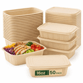thumbnail image 1 of Cozymood 50 Pack 16 oz Compostable Food Containers with Lids, Plant-Based Cornstarch Meal Prep Bowls, Microwave Safe Disposable Take Out Containers, 1 of 6