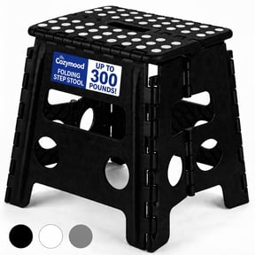 Cozymood 13" Folding Step Stool, Non-Slip Plastic Stool with Handle, 300 lb Capacity, Portable Collapsible Stool for Adults, Kitchen, Bathroom, Bedroom, Black