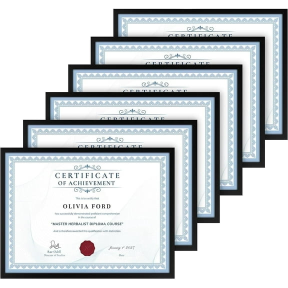 House Day 8.5x11inch Picture Frame Set of 6, Picture Diploma Document Degree Frames for Wall and Tabletop, Black