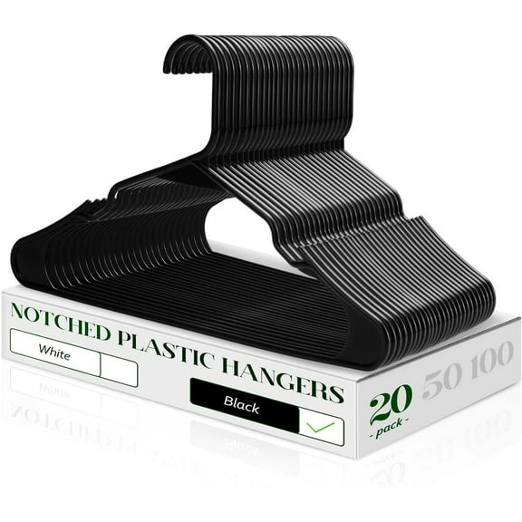 Cozymood Plastic Clothes Hanger 20 Set - Versatile, Lightweight, Space-Saving, Non-Slip, Slim Designed, Dry and Wet Clothes Hangers Black