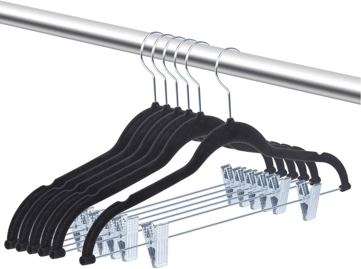 Cozymood Velvet Pants Hangers 20 Pack with Adjustable Clips, Space-Saving Slim Felt Clothes Hangers, Heavy Duty & Non-Slip Flocked Hangers for Pants, Skirts, Dresses and Jeans