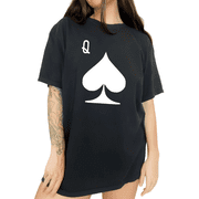Cozymy Black Gothic Playing Card Queen Spades Womens S-5XL Graphic Short Sleeve Tops