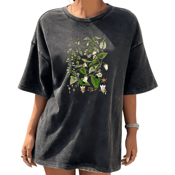 Cozymy Botanical Vine Flowers Loose Fit Graphic Tee