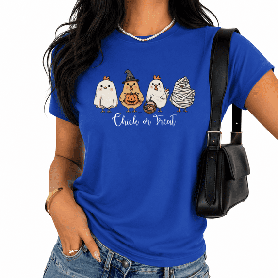 Cozymy Chick or Treat Halloween Graphic Tee Short Sleeve Crewneck Print T-Shirt