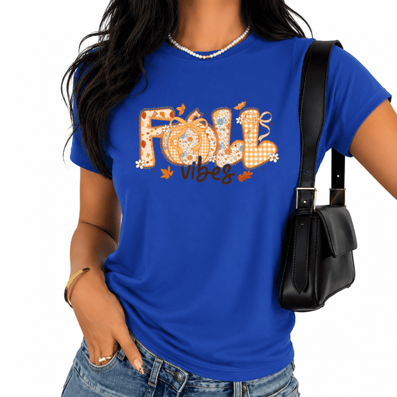 Cozymy Fall Vibes Pumpkin flower Cute Autumn Women's Crewneck Short Sleeve Graphic Tee
