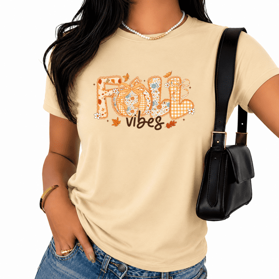 Cozymy Fall Vibes Pumpkin flower Cute Autumn Women's Crewneck Short Sleeve Graphic Tee
