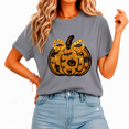 thumbnail image 1 of Cozymy Halloween Pumpkin Web Trendy Bow Print Tops for Women Crew Neck Short Sleeve Spooky Season Outfit, 1 of 5