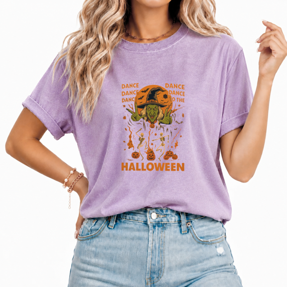 Cozymy Halloween Witch Dance Print Tee Womens Vintage Washed Short Sleeve Crewneck Top