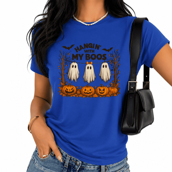 Cozymy Hangin' With My Boos Joy Halloween Ghost Pumpkin Graphic Tee for Women