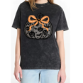 thumbnail image 1 of Cozymy Pumpkin Bow Halloween Women's Washed Crewneck Short Sleeve Graphic Tee, 1 of 6