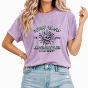 Cozymy Spooky Island Amusement Park Womens Print Washed T-Shirt Hand Drawn Skull Starburst Style Tee Top