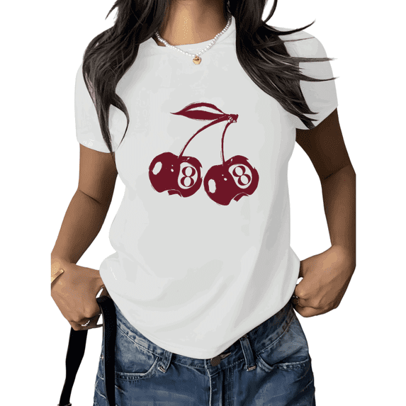 Cozymy Unisex Cherry Number Graphic Short Sleeve T-Shirt Relaxed Fit Cotton Crewneck Cute Fruit Graphic Tees Shirts
