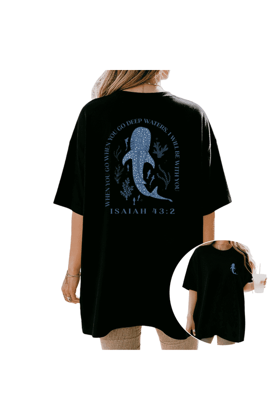 Unisex Deep Sea Marine Life Scripture Quote Ocean Coral Belief Graphic Short Sleeve T-Shirt Relaxed Drop Shoulder Lightweight Breathable Crewneck Casual Religious Nature Oversized Basic Tee