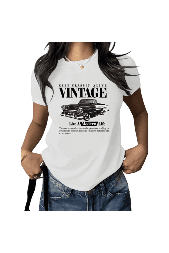 Unisex Retro Classic Car Graphic Short Sleeve T-Shirt Relaxed Fit Cotton Crewneck Vintage Auto Graphic Tees Shirts