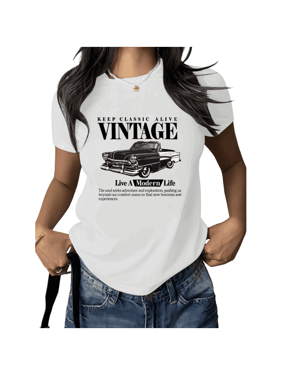 Unisex Retro Classic Car Graphic Short Sleeve T-Shirt Relaxed Fit Cotton Crewneck Vintage Auto Graphic Tees Shirts