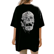 Cozymy Unisex Skull Floral Graphic Short Sleeve T-Shirt Casual Cotton Crewneck Gothic Aesthetic Graphic Tees Shirts