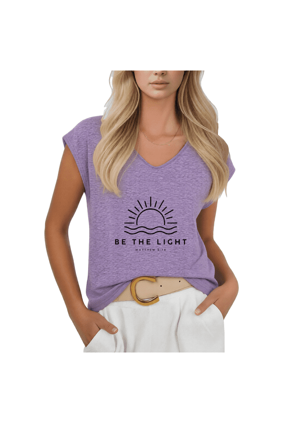 Women Be The Light Christian T-Shirt Matthew 5:14 Sunrise Bible Verse Top