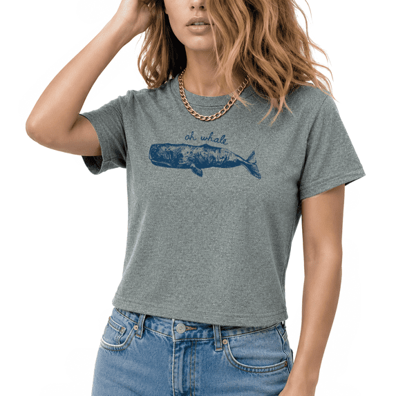 Cozymy Women Cool Marine Life Crop T-shirt Retro Whale Tee Unique Graphic Top Soft Texture Summer Casual Everyday Wear