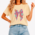thumbnail image 1 of Cozymy Women Neon Ghost Pumpkin Bow Halloween T-shirt Colorful Checkerboard Tee Trendy Y2K Style Top for Party, 1 of 5