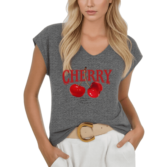 Cozymy Women V-Neck Sleeveless T-Shirt Cherry Graphic Vintage Style Minimalist Casual Summer Vacation Plus Size Tee S-5XL