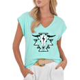 thumbnail image 1 of Cozymy Women V-Neck Sleeveless T-Shirt Tribal Bull Skull Geometric Print Minimalist Western Style Plus Size Tee S-5XL, 1 of 6