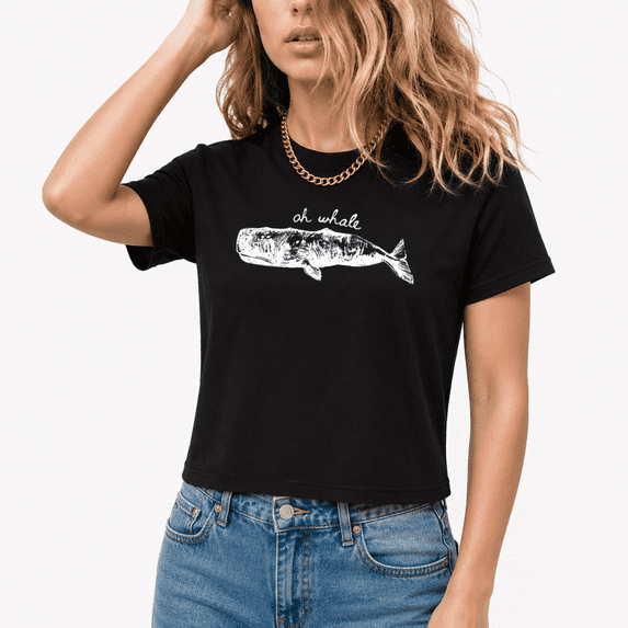 Cozymy Women Vintage Whale Graphic Crop Top Ocean Animal Tee Linocut Style T-shirt Aesthetic Summer Casual Outdoor Outfit