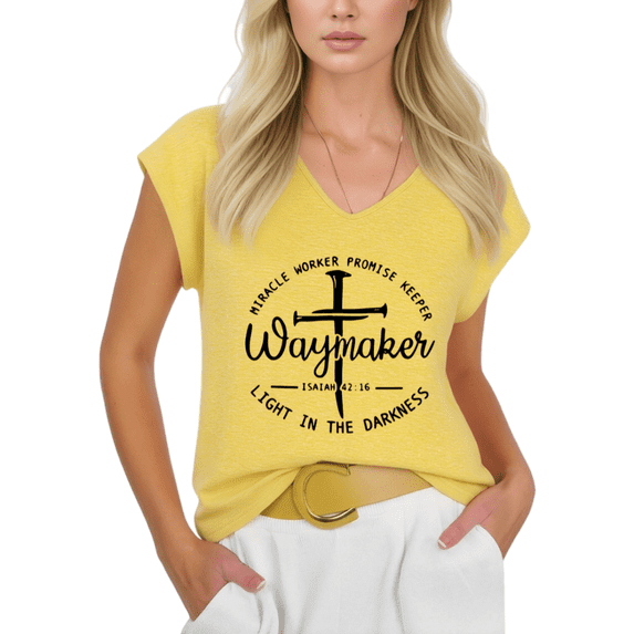 Cozymy Women Waymaker Christian T-Shirt Isaiah 42:16 Cross Miracle Worker Yellow Top