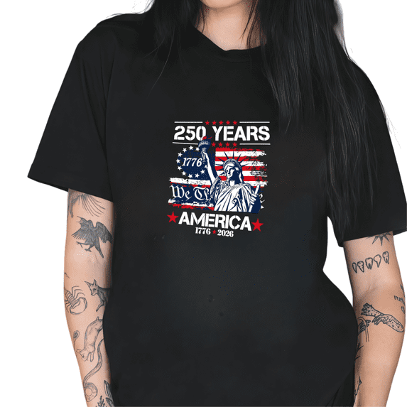 Cozymy Women's "250 Years America 1776-2026 We Can" Graphic Short Sleeve Crewneck Casual Loose Fit Cotton T-Shirt S-5XL