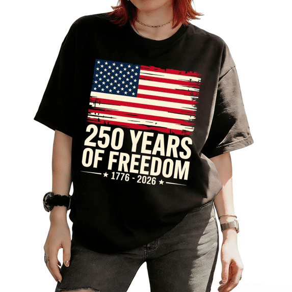 Cozymy Women's 250 Years Of Freedom 1776-2026 Patriotic USA Flag Graphic Short Sleeve T-Shirt Trendy
