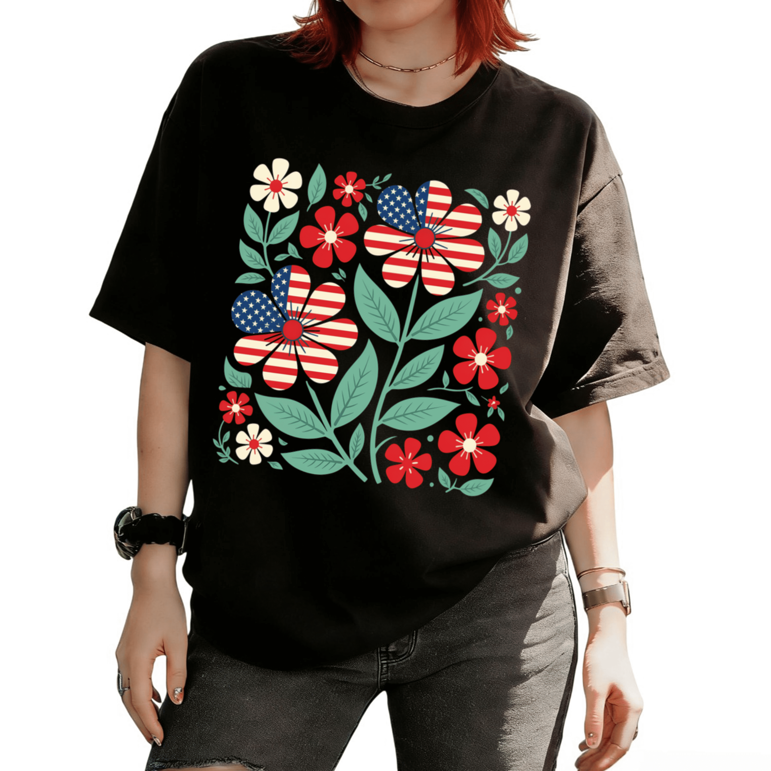 Cozymy Women's 4th Of July American Flag Flower Patriotic Graphic Short ...