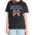 thumbnail image 1 of Cozymy Women's 4th of July 1776 Patriotic Bow Land of the Free Vintage Washed Relaxed Fit Short Sleeve Cotton T-Shirt S-2XL, 1 of 5
