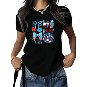 Cozymy Womens 4th of July Graphic Short Sleeve T-Shirt Patriotic Bow Cherry Ice Cream Design Cotton Crewneck Casual Cute Fit Summer Tops