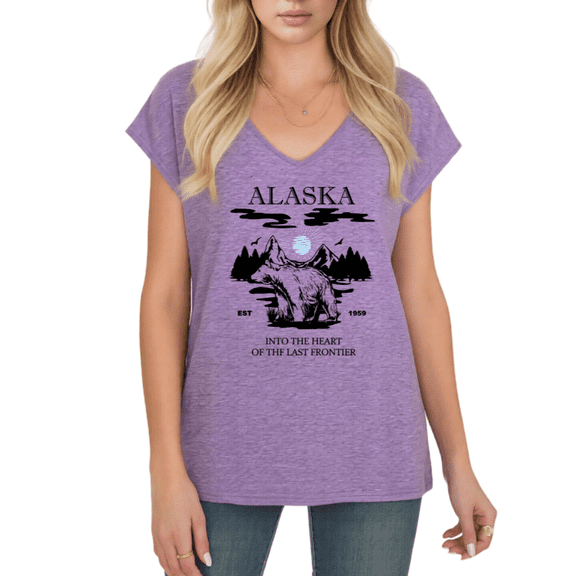 Cozymy Women's Alaska Last Frontier Polar Bear Graphic V-Neck Short Sleeve T-Shirt Casual Tee