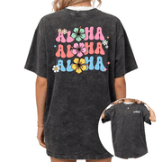 Cozymy Womens Aloha Hawaii Hibiscus Groovy Retro Vintage Washed T-Shirt Short Sleeve Crewneck Distressed Relaxed Fit Tropical Summer Vacation Cute Casual Oversized Graphic Tee