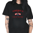 thumbnail image 1 of Cozymy Women's "America 1776 Land of the Free" 4th of July Double American Flags Graphic Short Sleeve T-Shirt S-5XL, 1 of 5